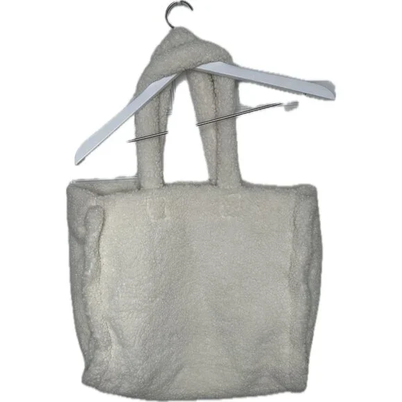 Victoria’s Secret White Cream Sherpa Large Logo Tote Bag EUC - Picture 3 of 9
